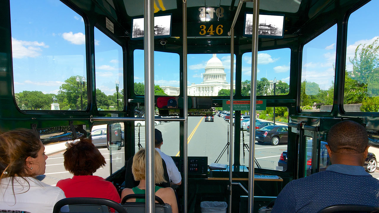 Capitol view from inside the Old Town Trolley Washington tour