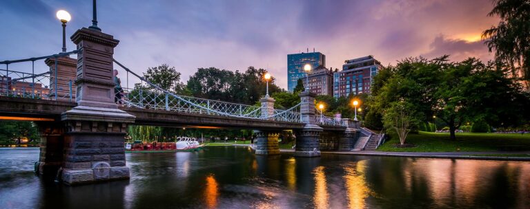 Boston Public Garden foot bridge at night