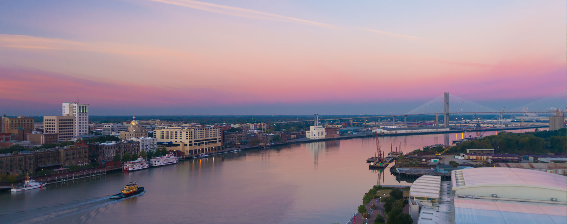 Aerial view of savannah sunset