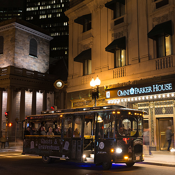 Boston Ghosts & Gravestones trolley and Omni Parker House