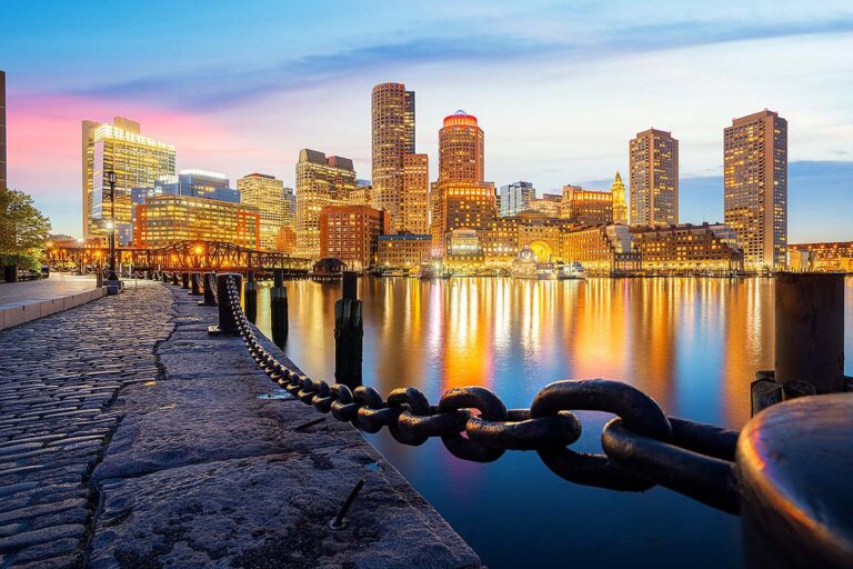 Boston skyline at sunset