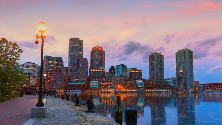 Boston skyline at sunset