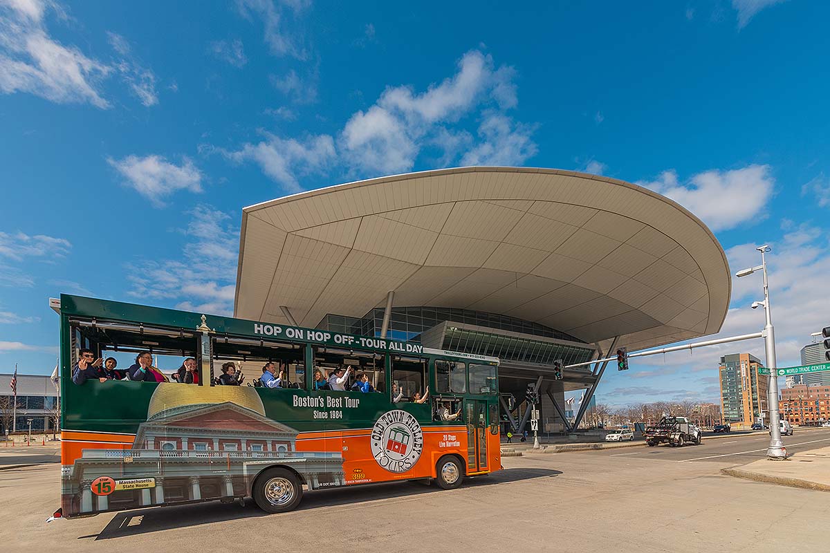 Boston trolley at Seaport District