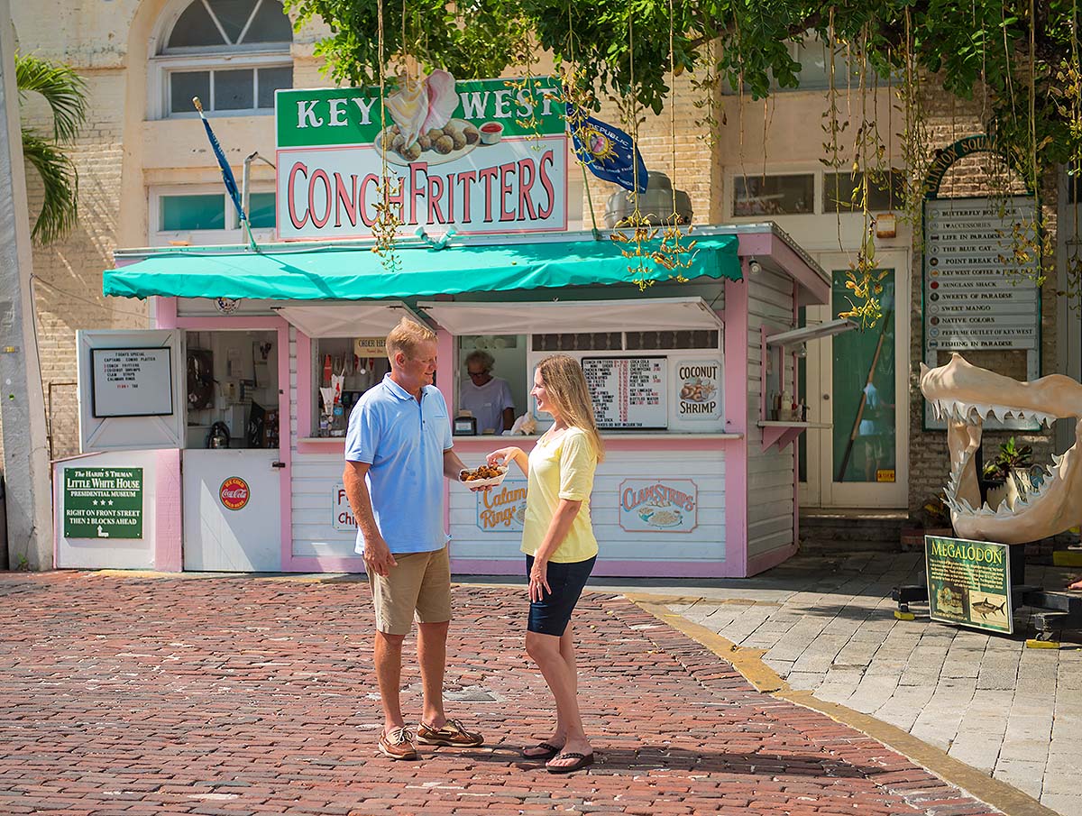 couple at Key West conch fritter stand