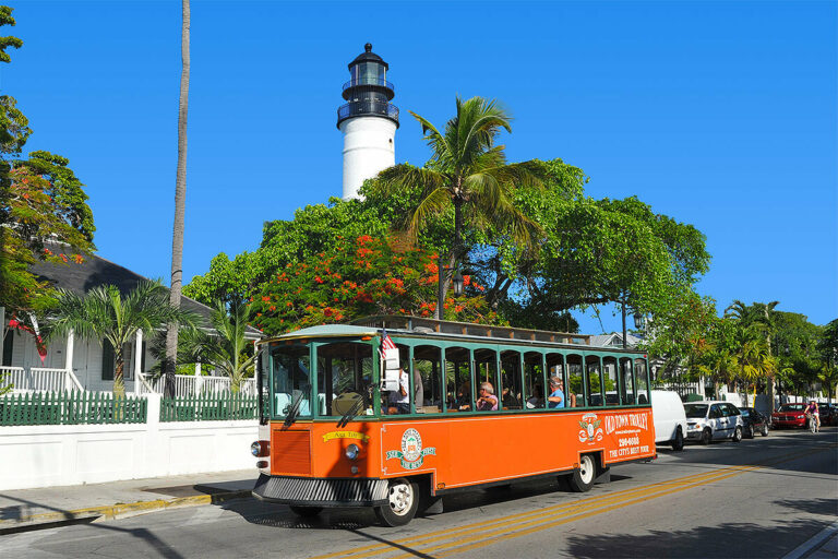 Key West trolley and lighthouse