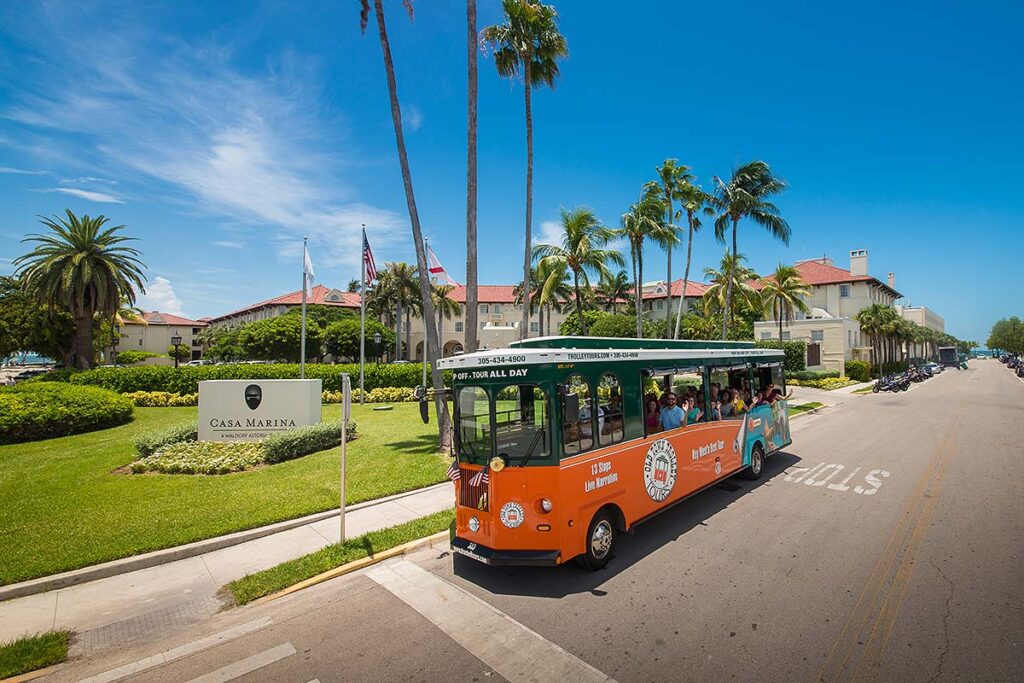 Key West trolley driving by Casa Marina