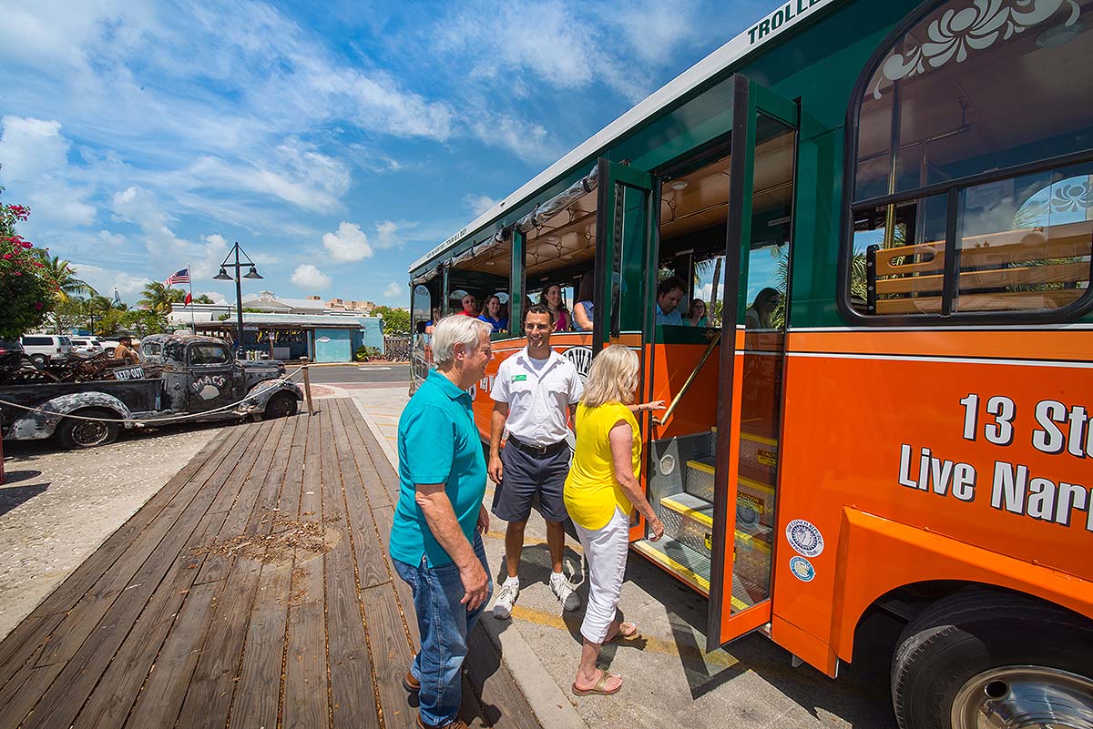 guests boarding Key West trolley