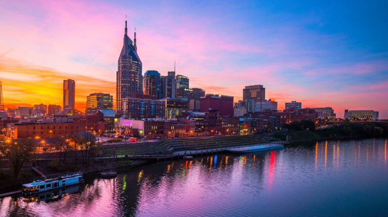 Nashville skyline at sunset