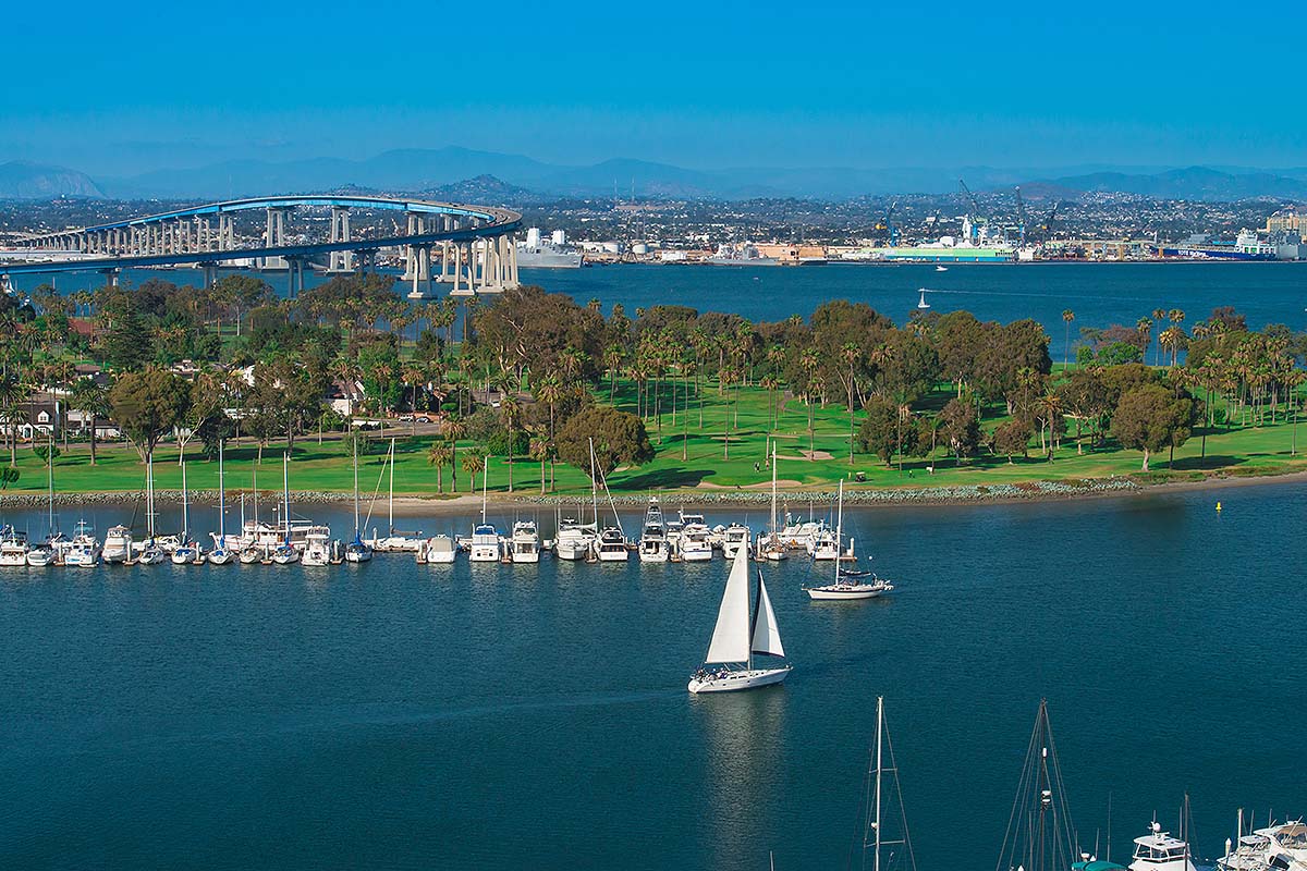 aerial view of San Diego and Coronado Bridge