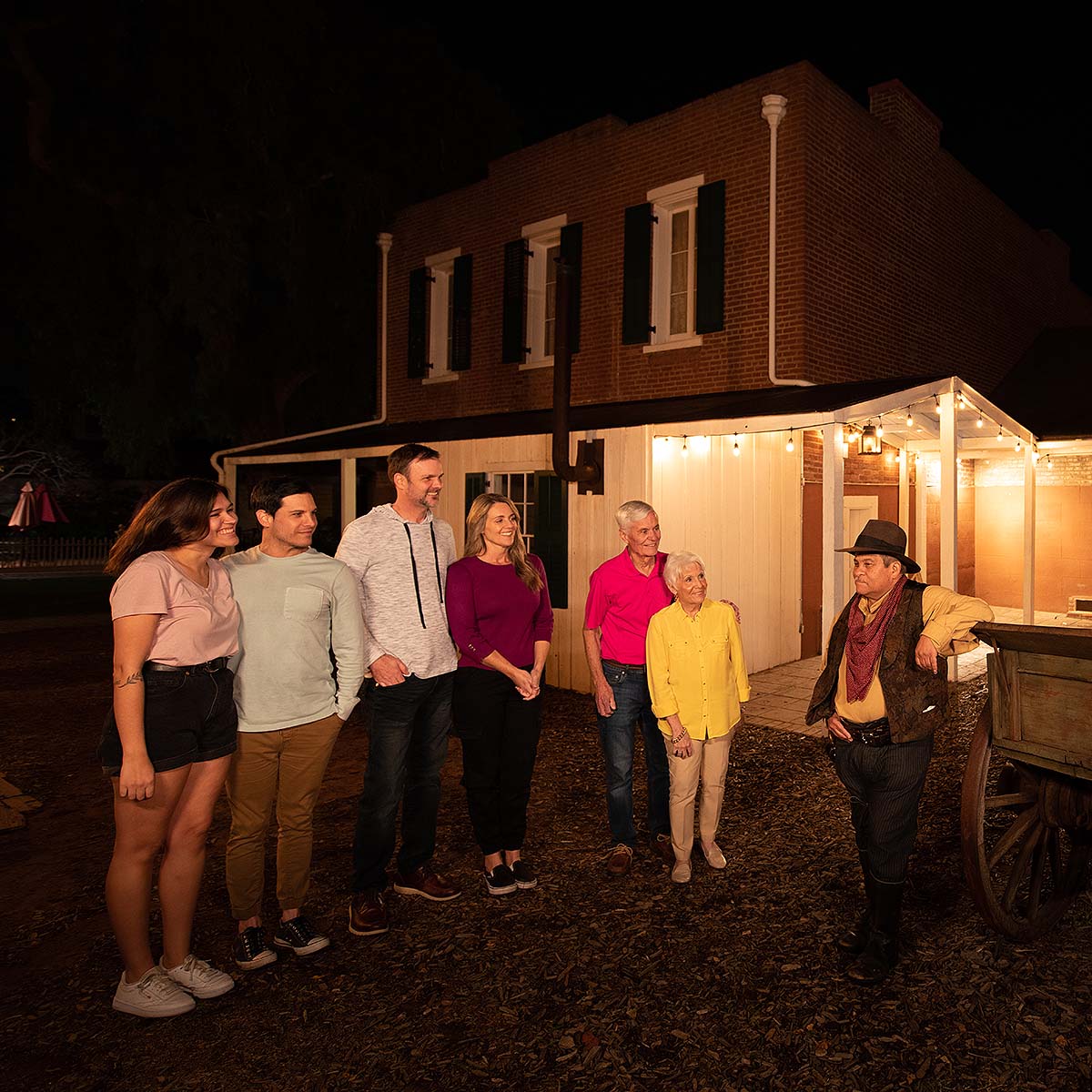 San Diego Ghosts & Gravestones tour guests and host at Whaley House grounds