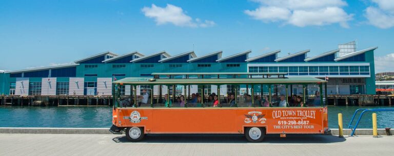 San Diego trolley at cruise ship dock