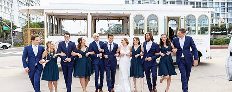 San Diego wedding trolley and wedding party