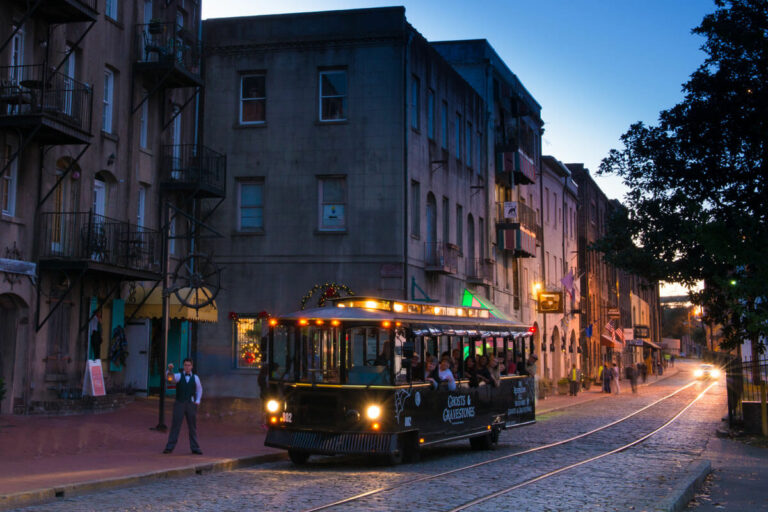 Ghost & Gravestones trolley at night