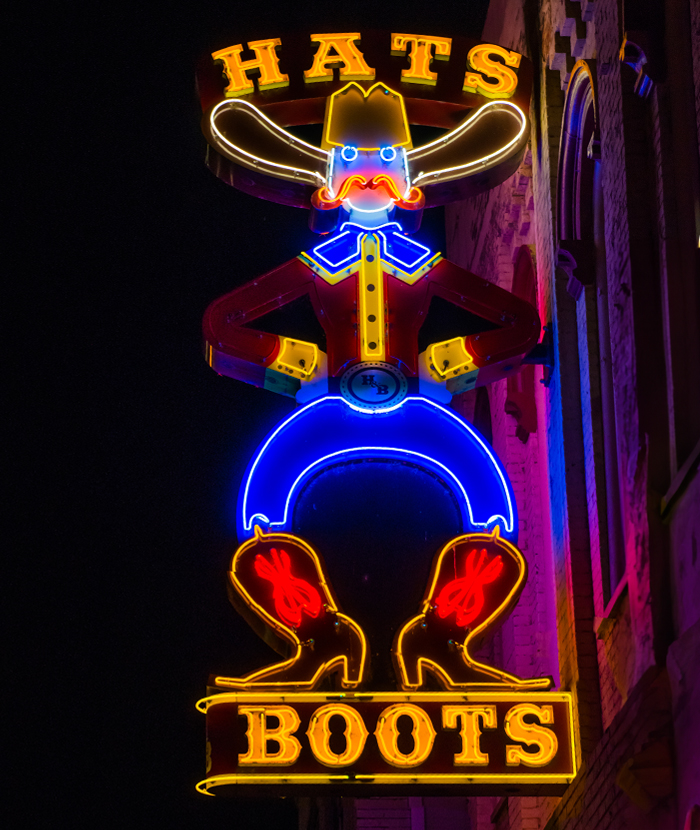 Neon cowboy sign at nashville