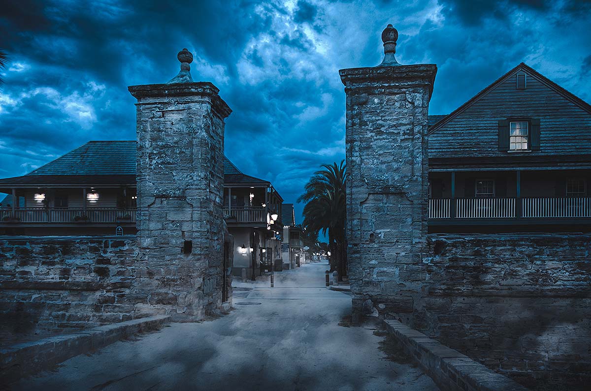 St. Augustine City Gates at night