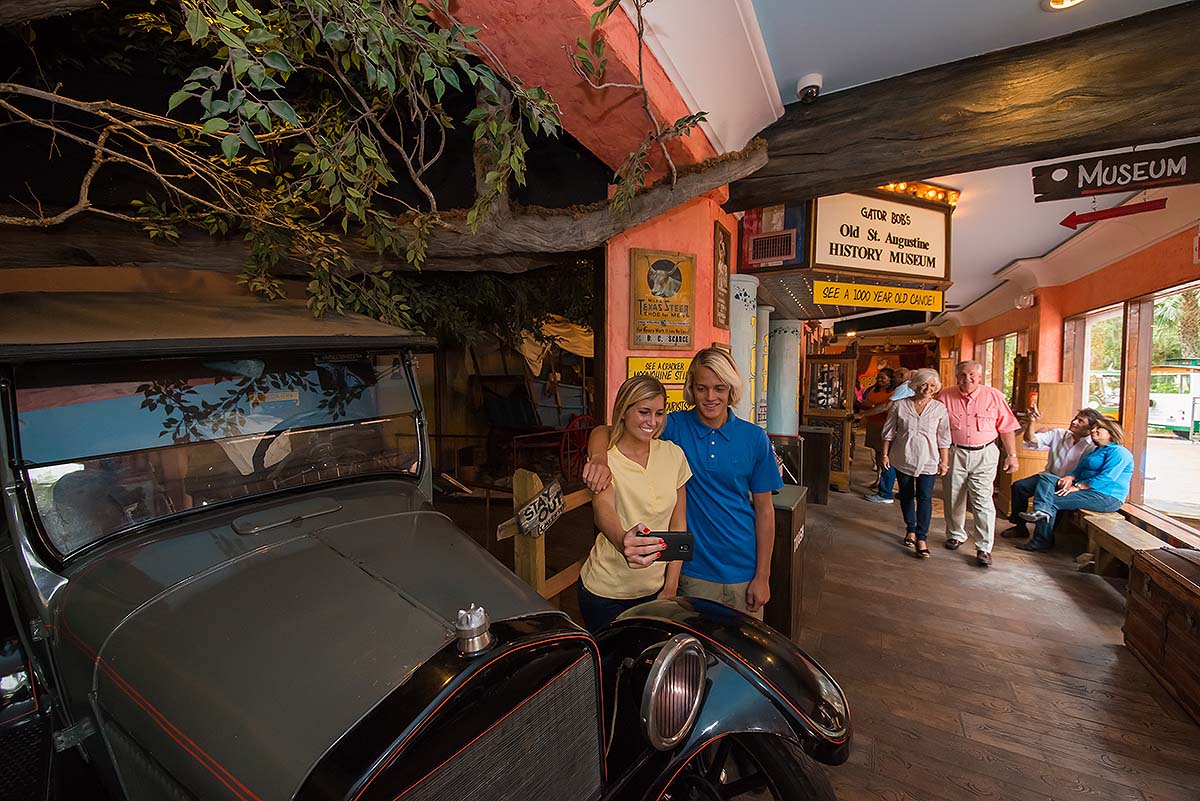 couple at St. Augustine History Museum car exhibit