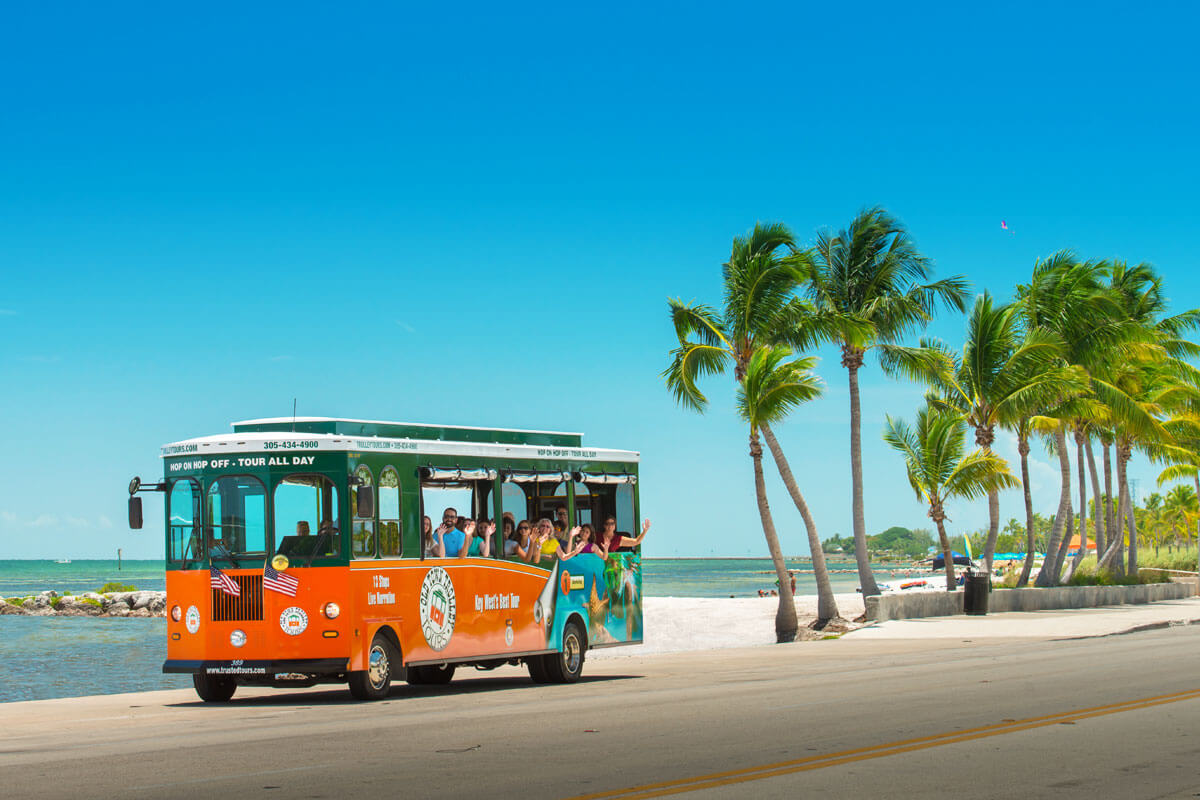 Key West trolley and beach