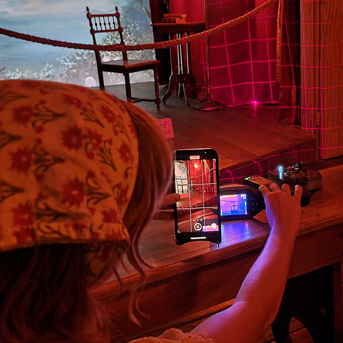 guest at Whaley House participating in a paranormal investigation