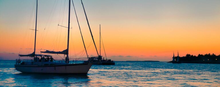 Key West ocean and boat at sunset