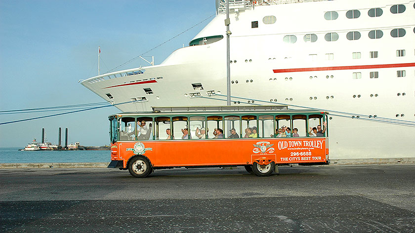 Key West trolley at cruise ship terminal