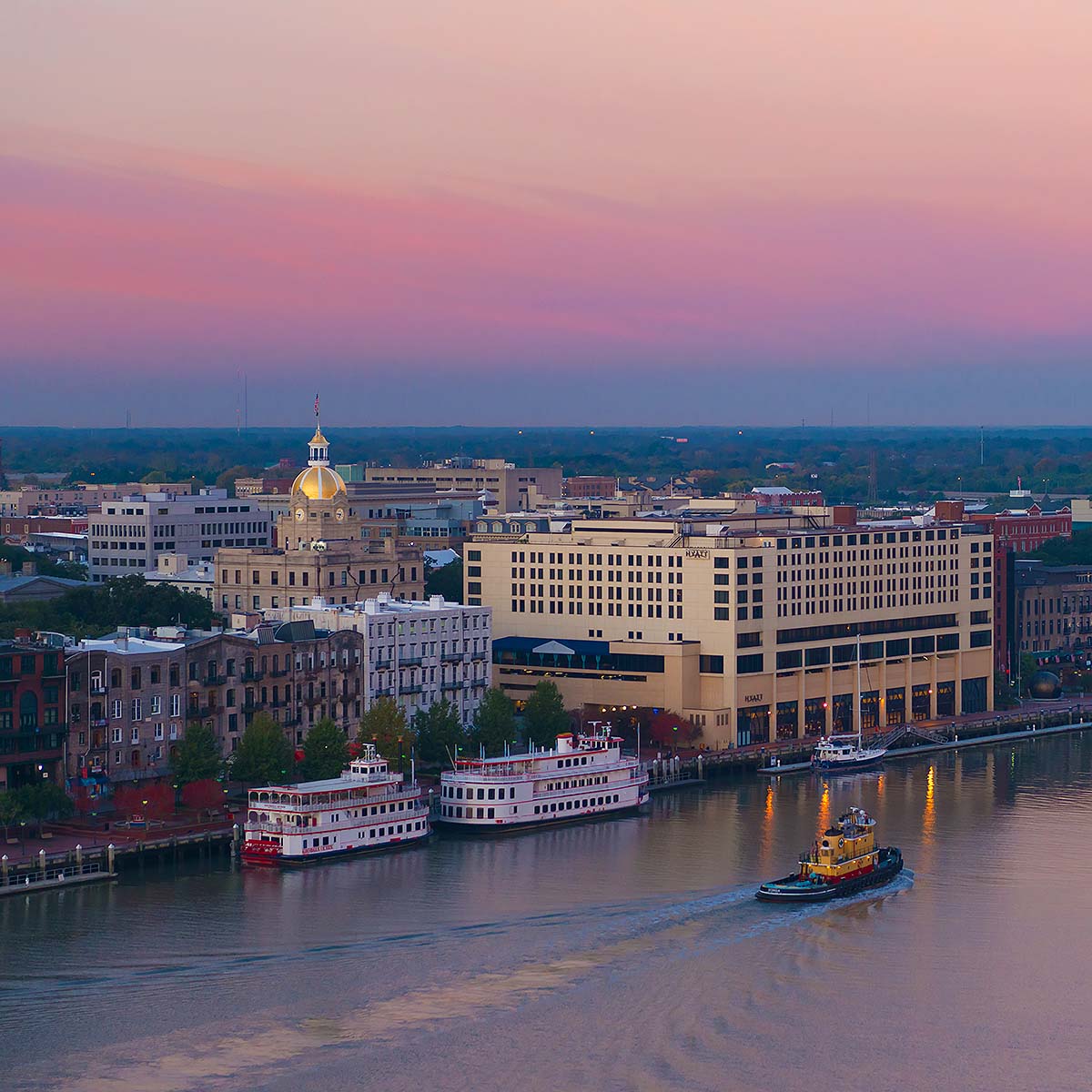 Savannah riverscape at sunset