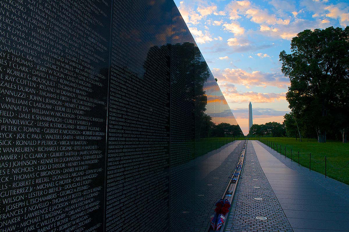 Washington DC Vietnam Veterans Memorial and Washington Monument