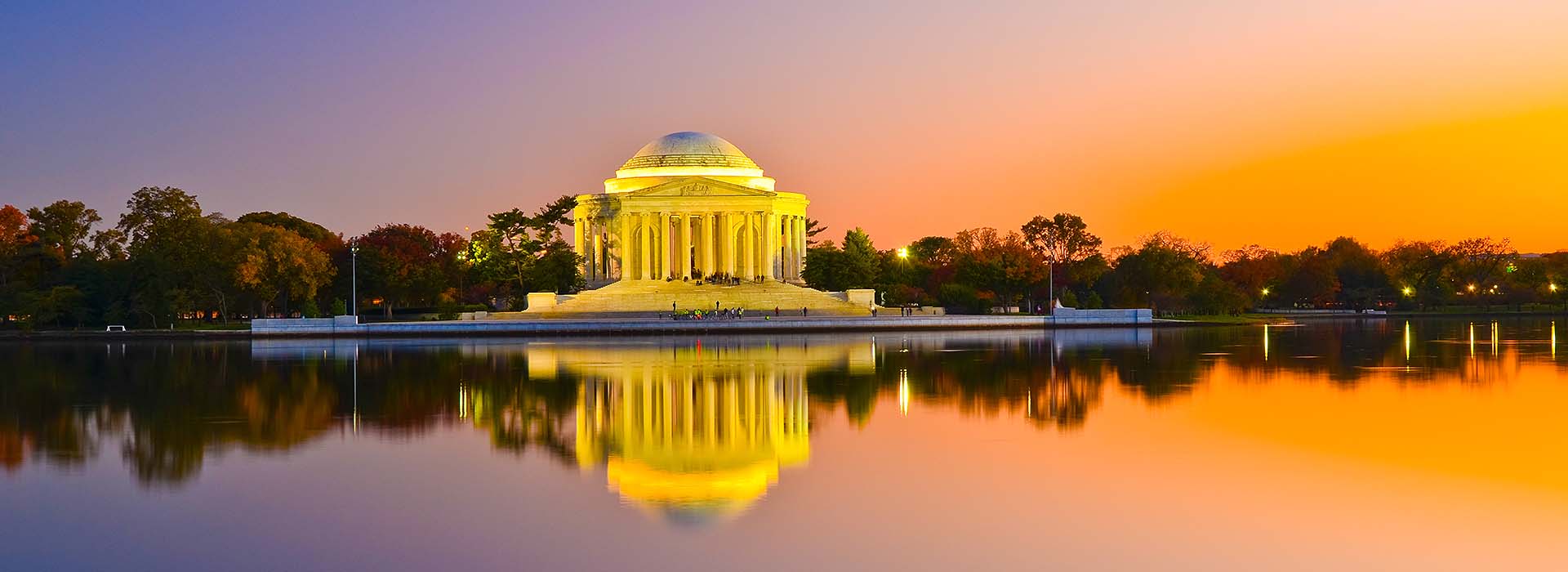 Jefferson Memorial at sunset in Washington DC