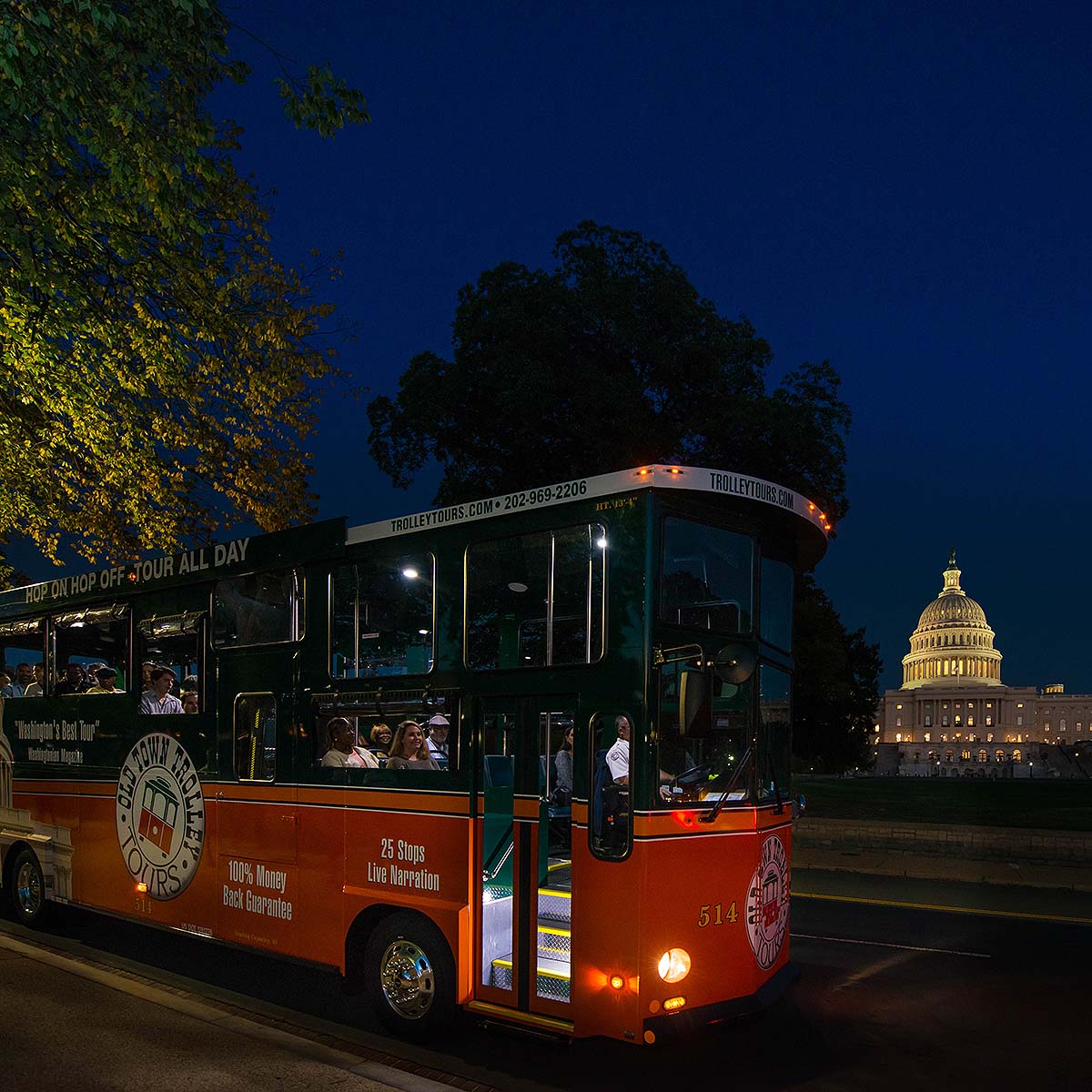 Washington DC Monuments by Moonlight trolley and US Capitol