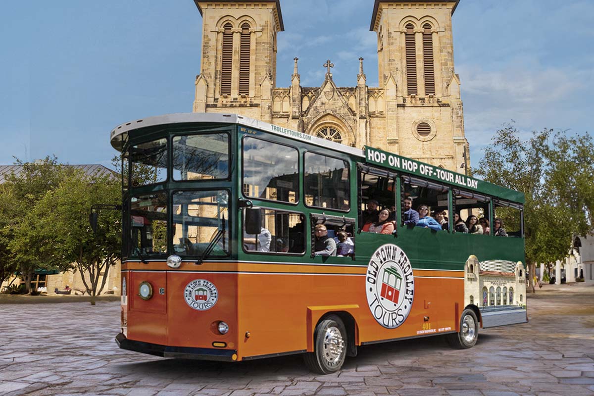 San Antonio trolley at San Fernando Cathedral