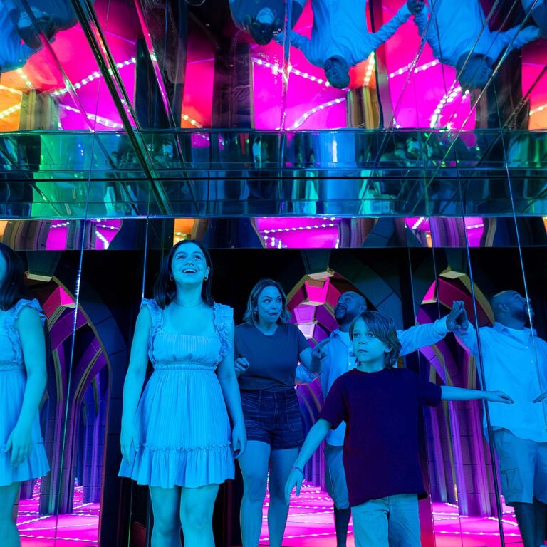 family inside mirror maze