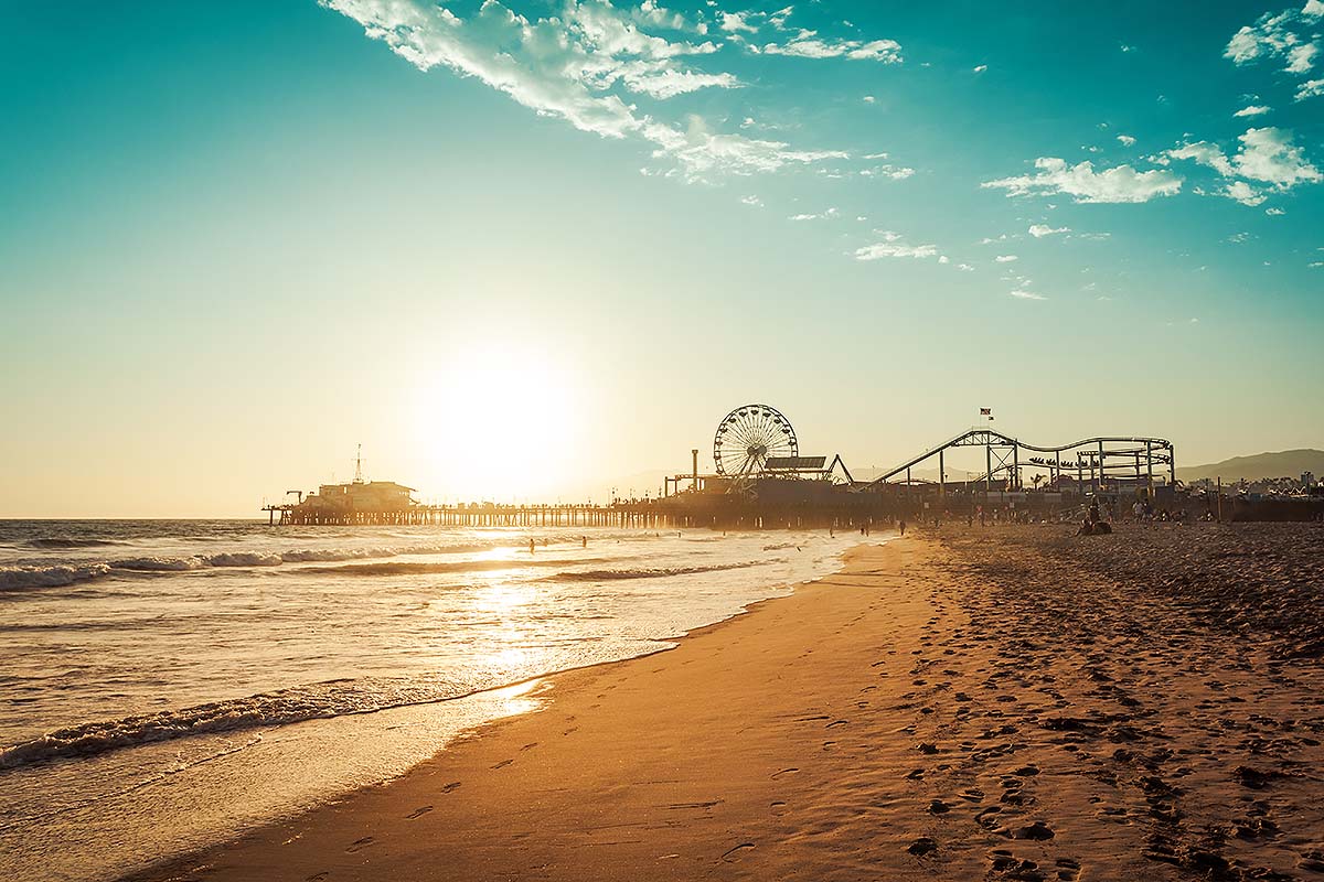 Santa Monica, California beach at sunset