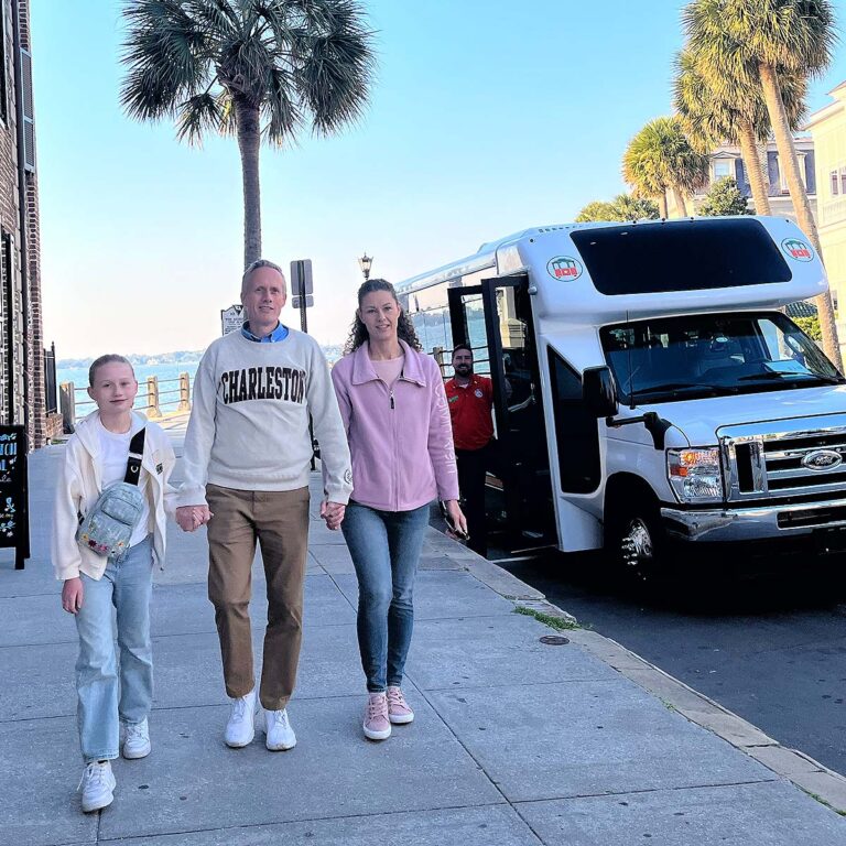 Charleston trolley city tour guests at the Battery