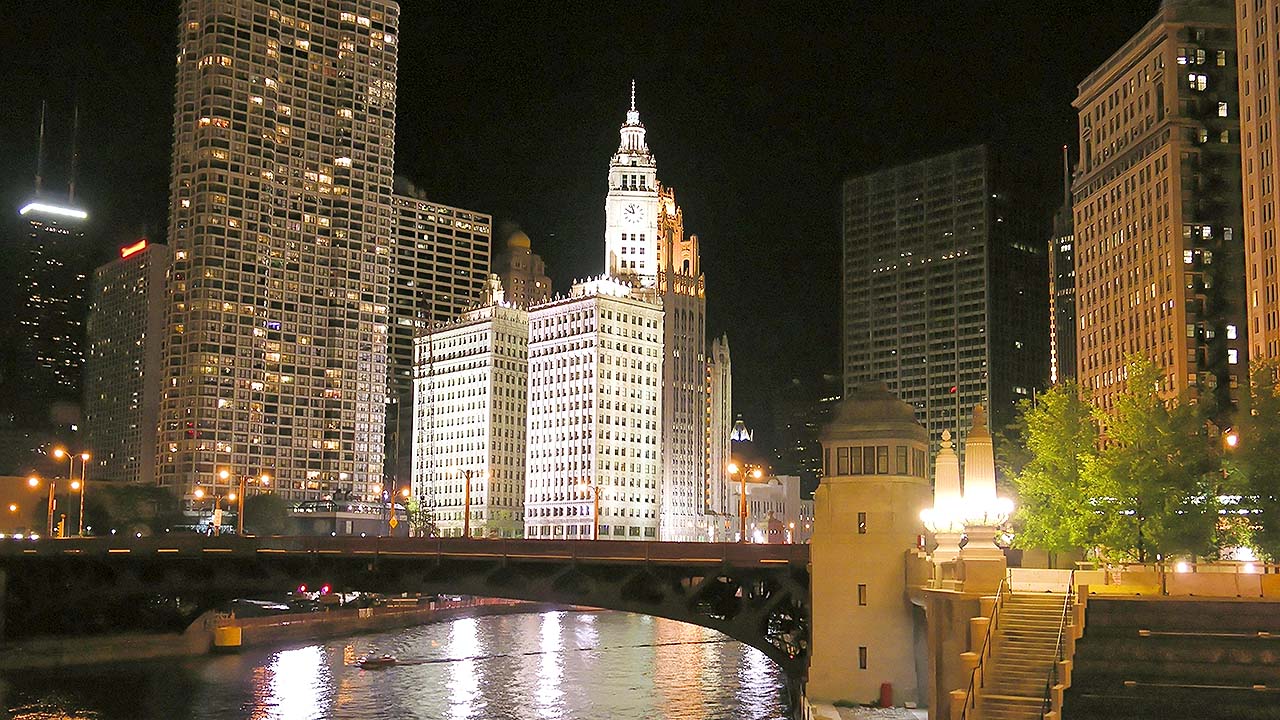 Spooky view of haunted Chicago, featuring ghostly figures