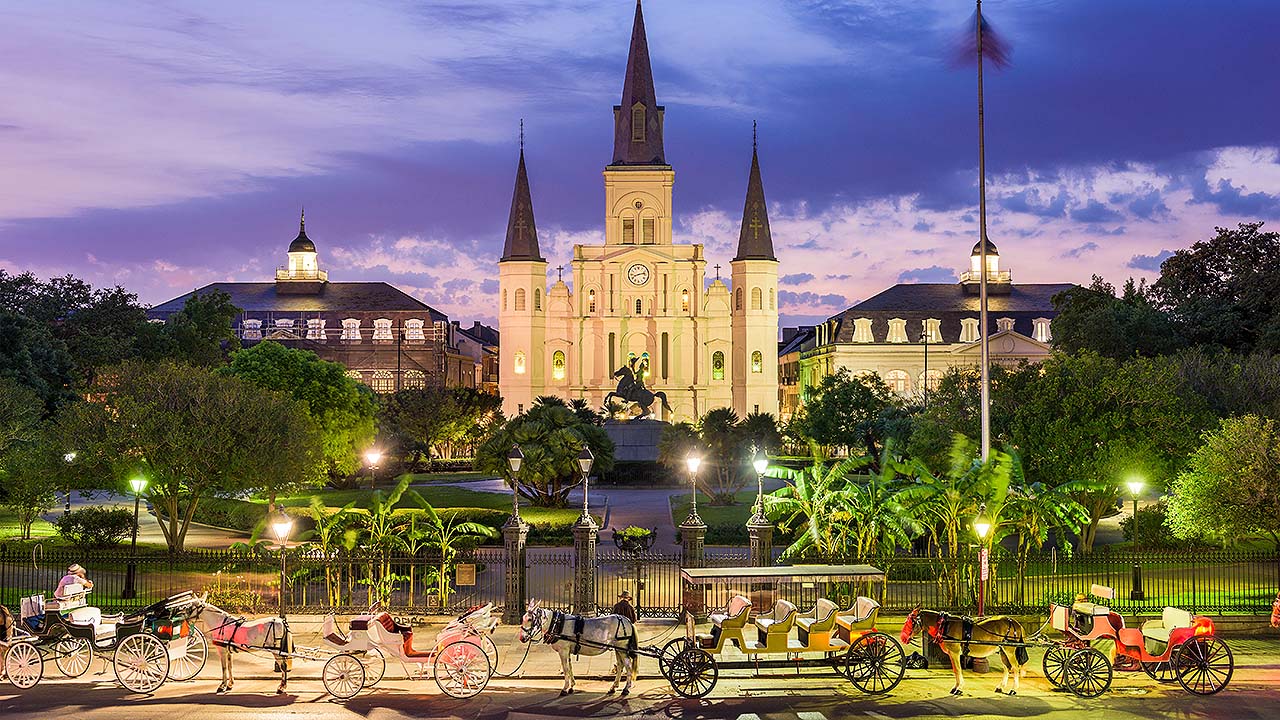 Ghostly scene in New Orleans, showcasing old architecture