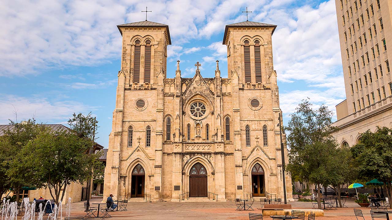 haunted San Fernando Cathedral stands ominously, with shadows
