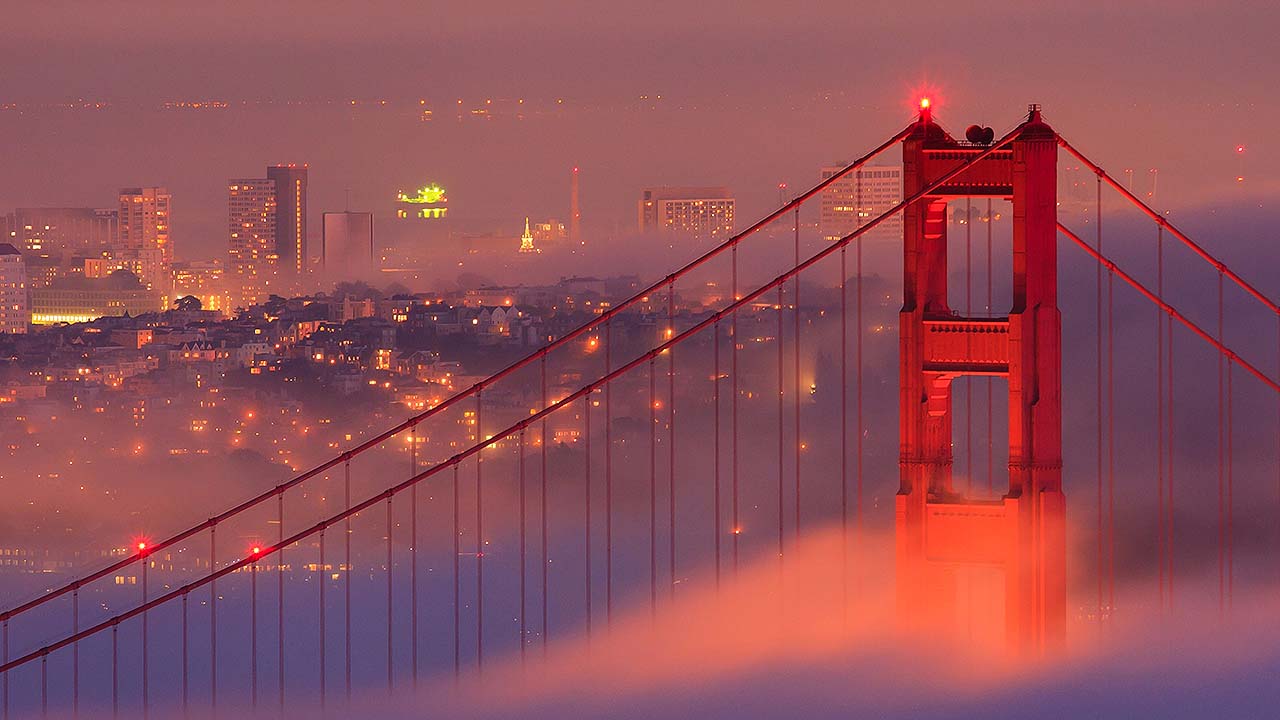 Haunting view of San Francisco's iconic landmarks