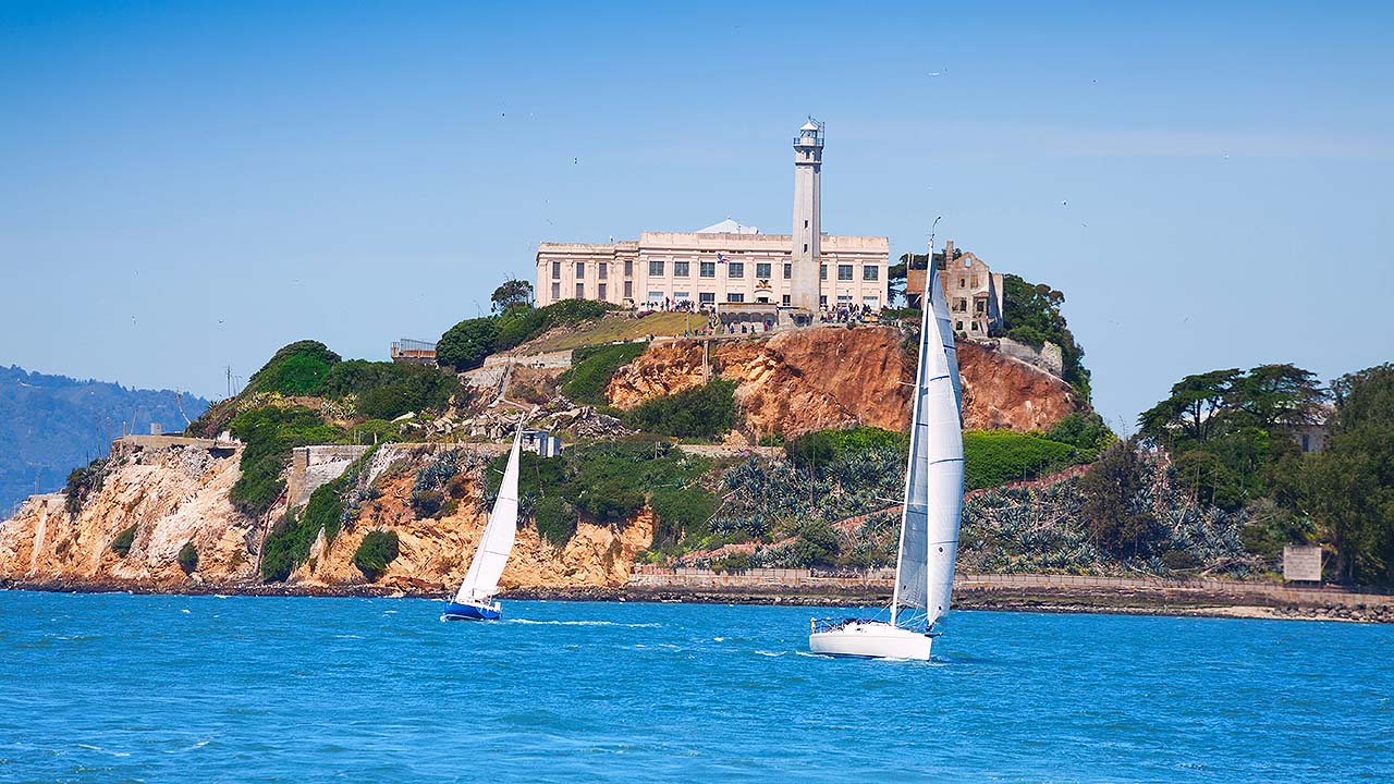 Scenic view of Alcatraz Island in San Francisco Bay