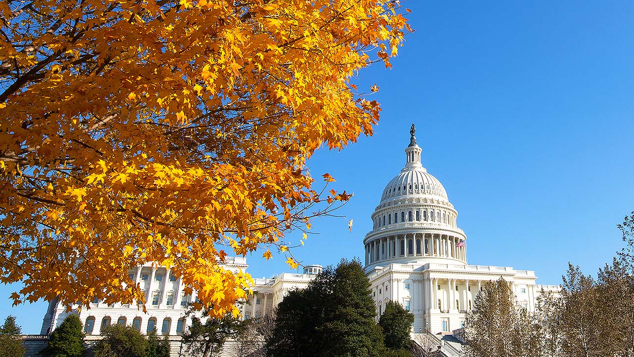 Washington DC US Capitol in the fall