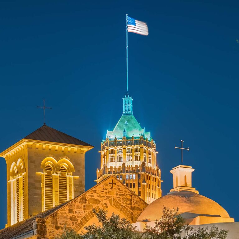Tower Life building in San Antonio at night