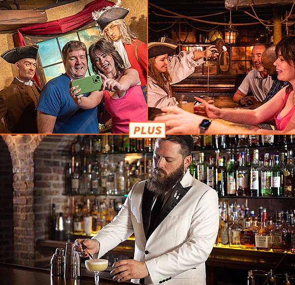 guests at Savannah Pirates and Treasure Museum and bartender at American Prohibition Museum